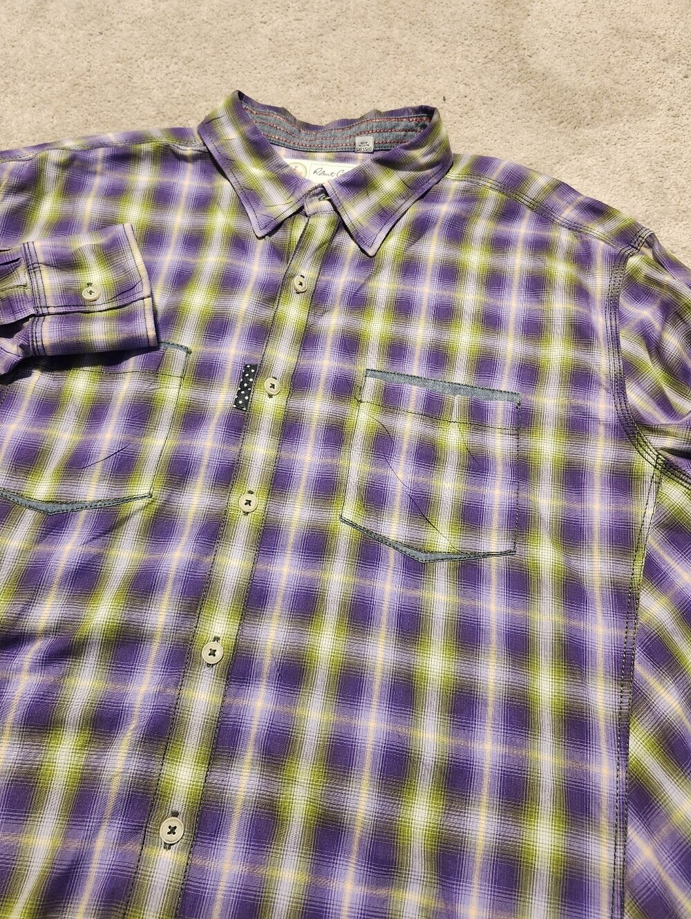 Robert Graham Shirt Men Size 2XL Windowpane plaid Button Up Purple & Green
